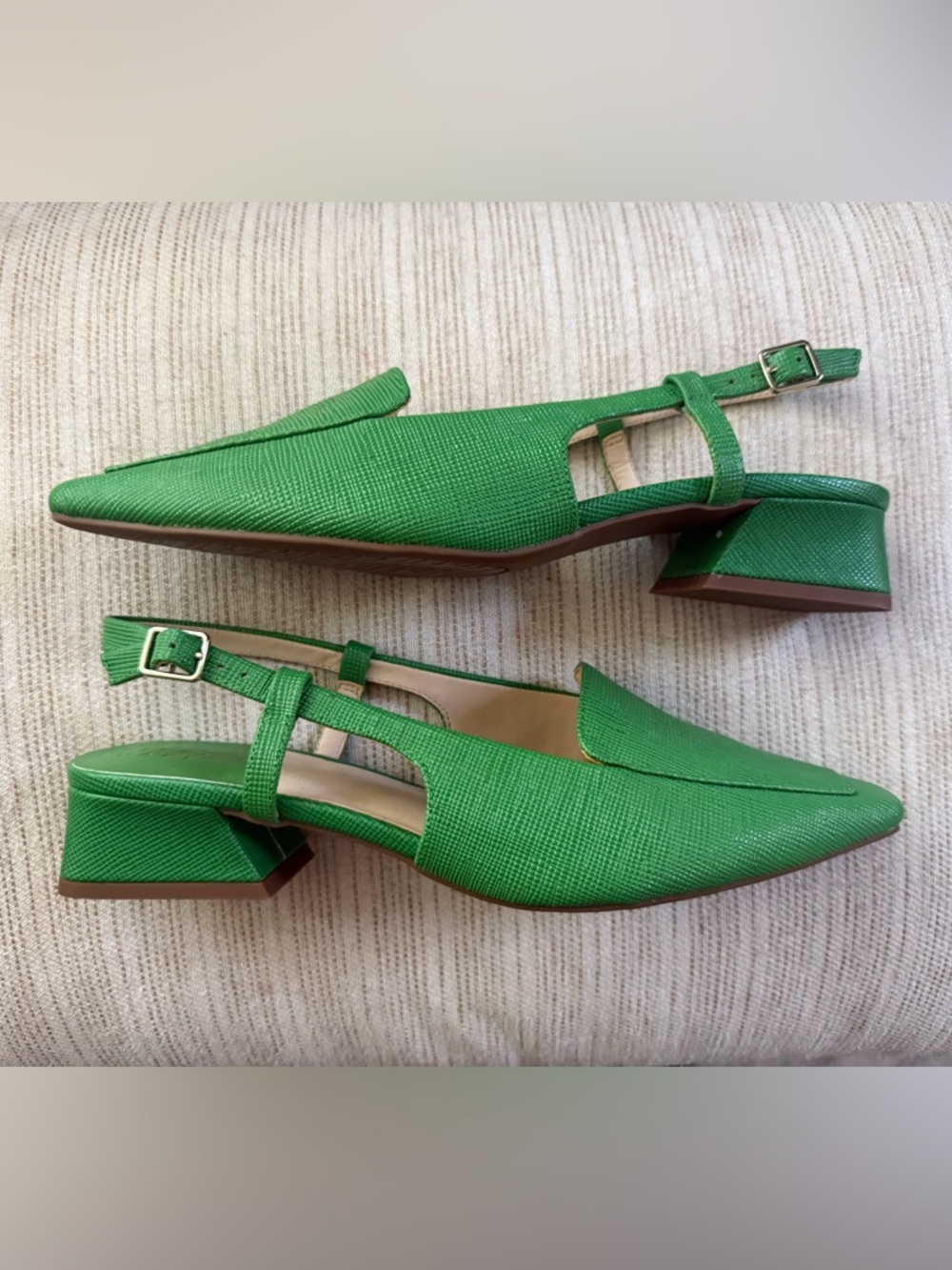 Alex Marie Leighten Lizard Embossed Square Toe Slingback Pumps bright green 9.5